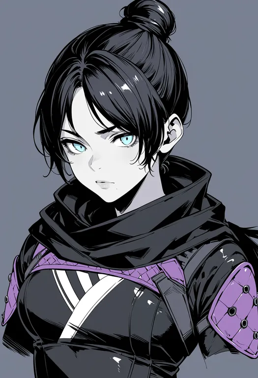 masterpiece, best quality, score_7, safe, wraith (apex legends), apex legends, solo, upper body, simple background — by k3scat, made with ComfyUI