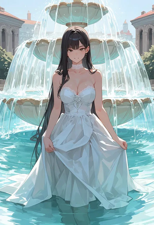 masterpiece, best quality, score_7, safe, fountain, 1girl, solo — by k3scat, made with ComfyUI