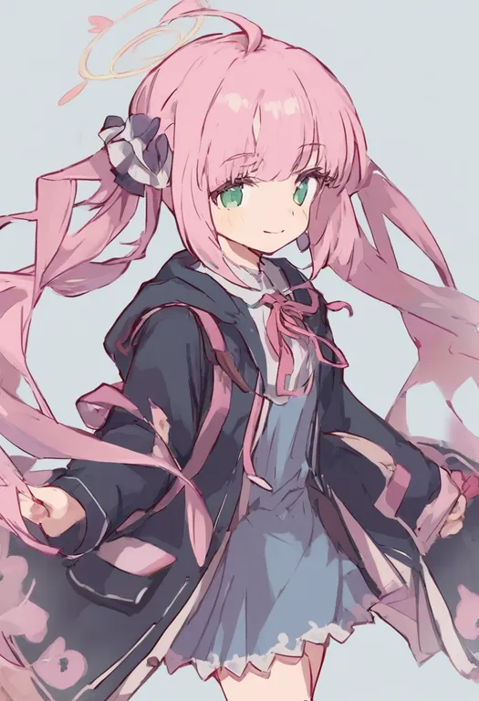 masterpiece, best quality, general, pink ribbon, 1girl, solo, simple background — by k3scat, made with ComfyUI