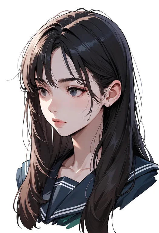 masterpiece, best quality, score_7, safe, pensive, 1girl, solo, portrait, simple background — by k3scat, made with ComfyUI