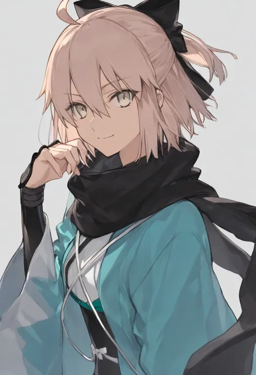 masterpiece, best quality, general, okita souji (fate), koha-ace, solo, upper body, simple background — by k3scat, made with ComfyUI