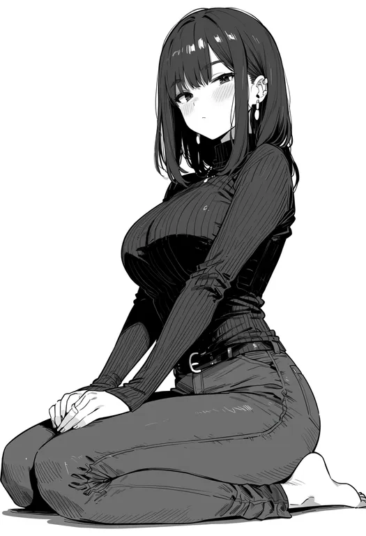 masterpiece, best quality, score_7, safe, hands on lap, 1girl, solo, simple background — by k3scat, made with ComfyUI