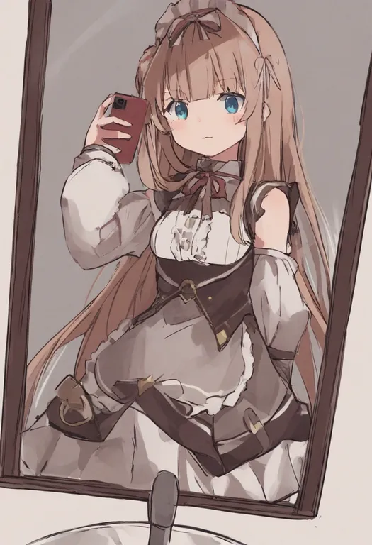 masterpiece, best quality, general, mirror selfie, 1girl, solo, simple background — by k3scat, made with ComfyUI