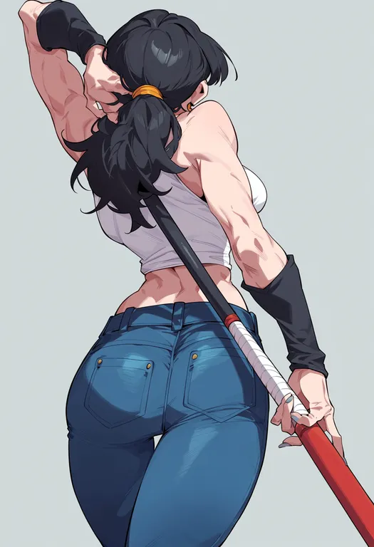 masterpiece, best quality, score_7, safe, dragon ball fighterz, solo, simple background — by k3scat, made with ComfyUI