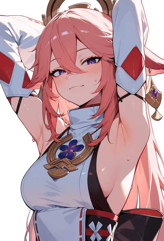 masterpiece, best quality, score_7, safe, yae miko (fox), solo, upper body, simple background — by k3scat, made with ComfyUI