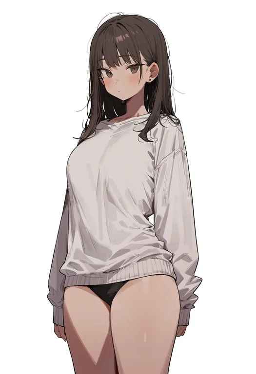 masterpiece, best quality, score_7, safe, no pants, 1girl, solo, simple background — by k3scat, made with ComfyUI