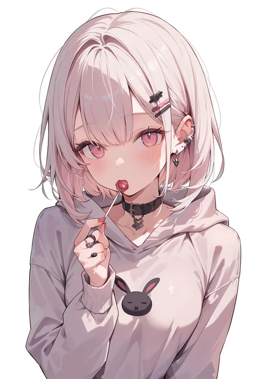 masterpiece, best quality, score_7, safe, white rabbit candy, solo, upper body, simple background — by k3scat, made with ComfyUI
