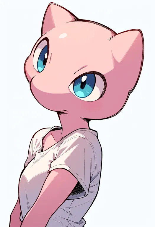 masterpiece, best quality, score_7, safe, mew (pokemon), pokemon, solo, upper body, simple background — by k3scat, made with ComfyUI