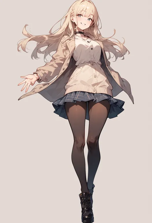 masterpiece, best quality, score_7, safe, outstretched hand, 1girl, solo, full body, simple background — by k3scat, made with ComfyUI