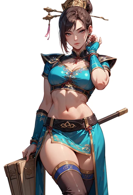masterpiece, best quality, score_7, safe, shin sangoku musou, solo, simple background — by k3scat, made with ComfyUI