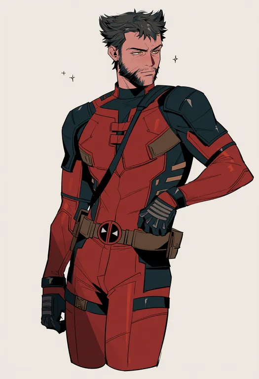 masterpiece, best quality, score_7, safe, deadpool & wolverine, solo, simple background — by k3scat, made with ComfyUI