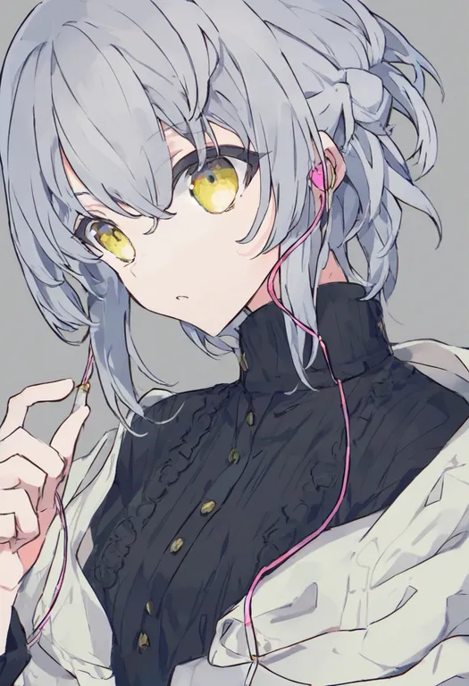 masterpiece, best quality, general, earphones, 1girl, solo, upper body, simple background — by k3scat, made with ComfyUI