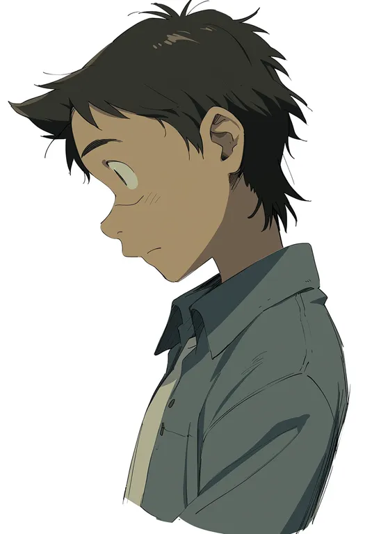 masterpiece, best quality, score_7, safe, densuke (dennou coil), dennou coil, solo, upper body, simple background — by k3scat, made with ComfyUI