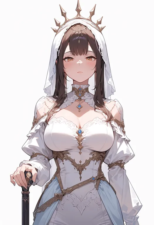 masterpiece, best quality, score_7, safe, white veil, 1girl, solo, simple background — by k3scat, made with ComfyUI