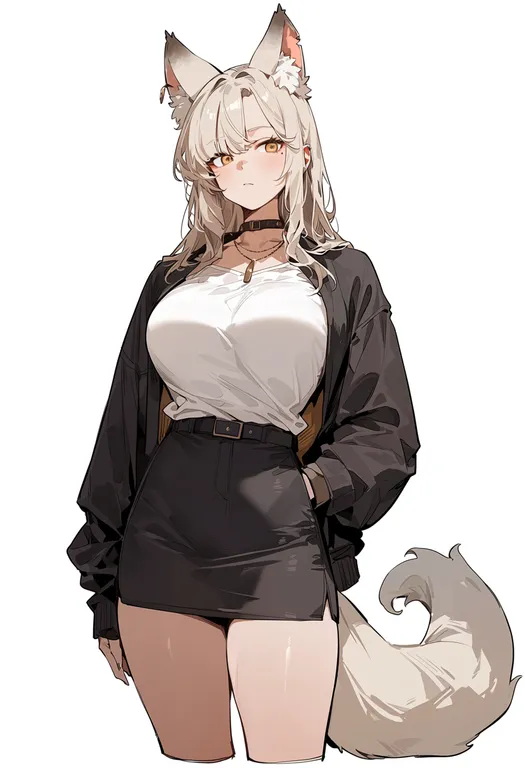 masterpiece, best quality, score_7, safe, animal ear fluff, 1girl, solo, simple background — by k3scat, made with ComfyUI