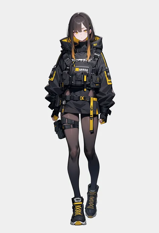 masterpiece, best quality, score_7, safe, techwear, 1girl, solo, full body, simple background — by k3scat, made with ComfyUI