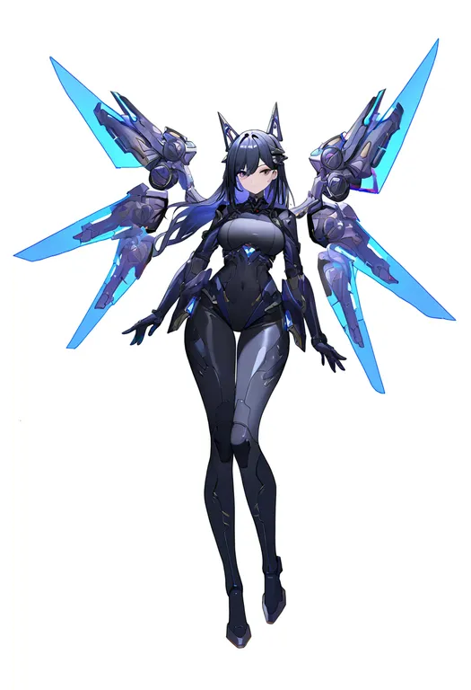 masterpiece, best quality, newest, absurdres, highres, safe, mechanical_wings, 1girl, solo, full_body, simple_background — by k3scat, made with ComfyUI