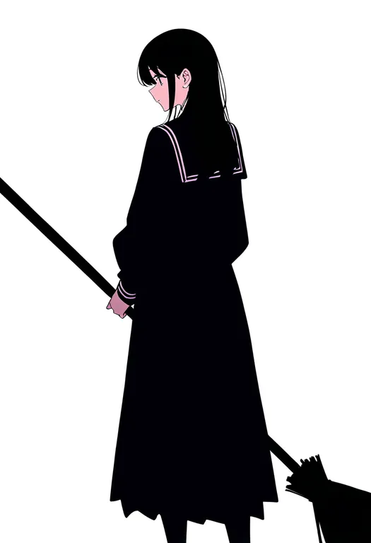 masterpiece, best quality, newest, absurdres, highres, safe, broom, 1girl, solo, simple_background — by k3scat, made with ComfyUI