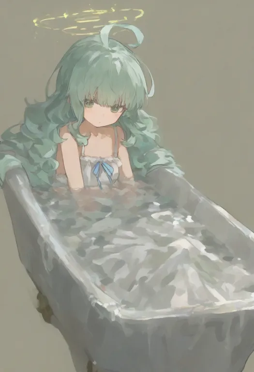 masterpiece, best quality, general, in bathtub, 1girl, solo, simple background — by k3scat, made with ComfyUI