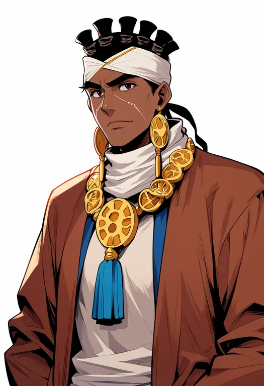 masterpiece, best quality, score_7, safe, mohammed avdol, solo, upper body, simple background — by k3scat, made with ComfyUI