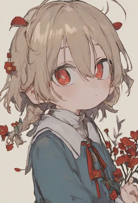 masterpiece, best quality, general, red flower, 1girl, solo, simple background — by k3scat, made with ComfyUI