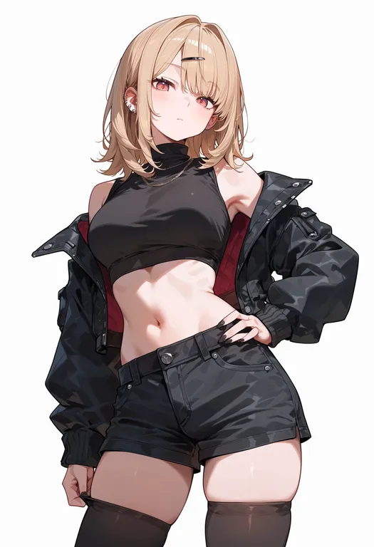 masterpiece, best quality, score_7, safe, black thighhighs, 1girl, solo, simple background — by k3scat, made with ComfyUI