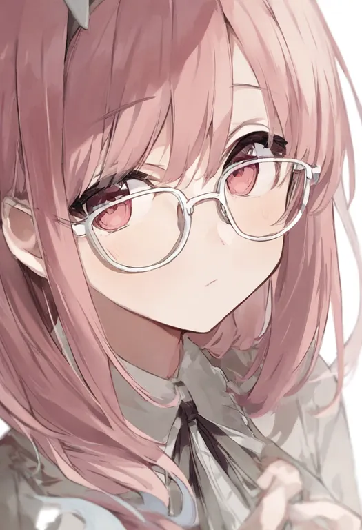masterpiece, best quality, general, white-framed eyewear, 1girl, solo, portrait, simple background — by k3scat, made with ComfyUI