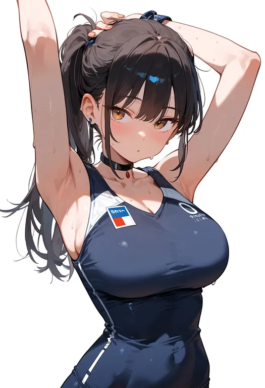 masterpiece, best quality, score_7, safe, mini flag, 1girl, solo, upper body, simple background — by k3scat, made with ComfyUI