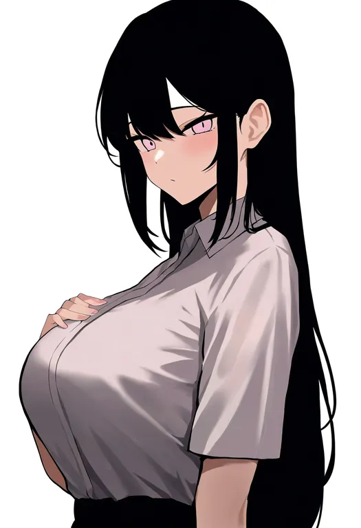 masterpiece, best quality, newest, absurdres, highres, safe, hand_on_breast, 1girl, solo, simple_background — by k3scat, made with ComfyUI