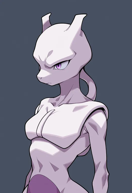 masterpiece, best quality, score_7, safe, mewtwo, solo, upper body, simple background — by k3scat, made with ComfyUI