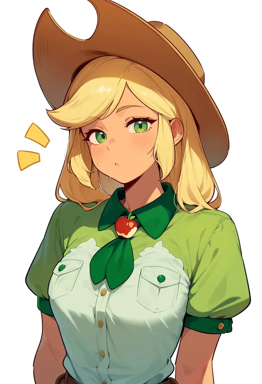 masterpiece, best quality, score_7, safe, applejack, solo, upper body, simple background — by k3scat, made with ComfyUI