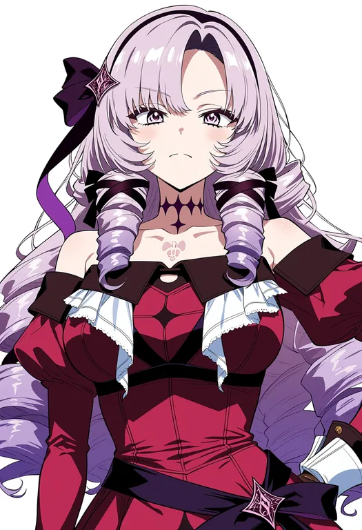 masterpiece, best quality, score_7, safe, hyakumantenbara salome (1st costume), solo, upper body, simple background — by k3scat, made with ComfyUI