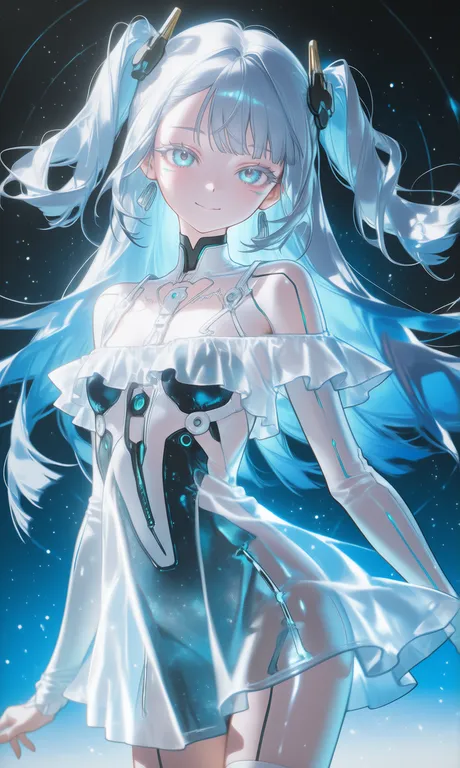 deepseek chan, ai girl, long light blue hair, gradient blue hair, white hair highlights, glowing cyan eyes… — by shiyi0727, made with ComfyUI