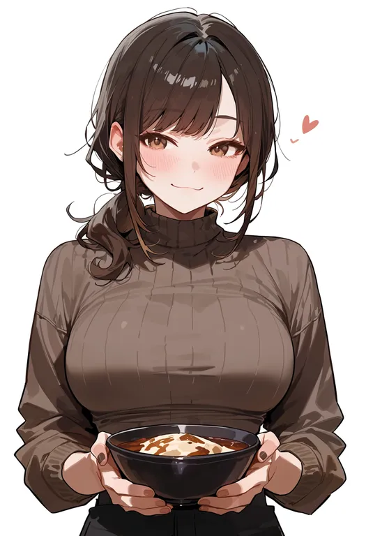 masterpiece, best quality, score_7, safe, bowl, 1girl, solo, upper body, simple background — by k3scat, made with ComfyUI