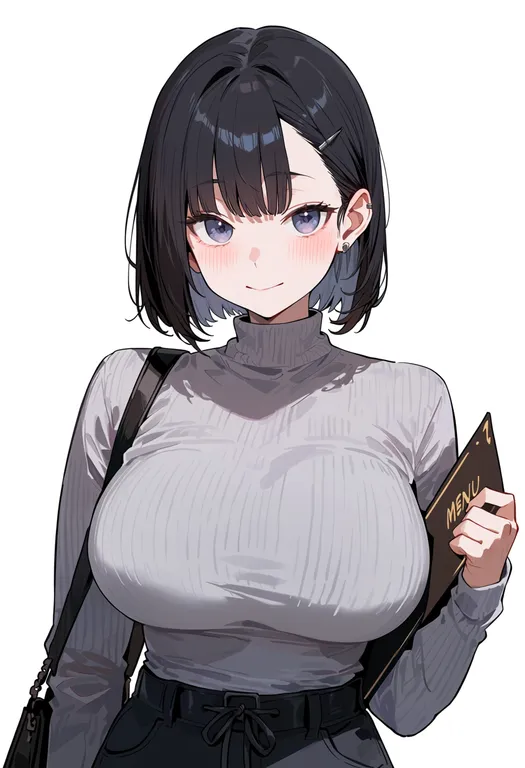 masterpiece, best quality, score_7, safe, menu, 1girl, solo, upper body, simple background — by k3scat, made with ComfyUI