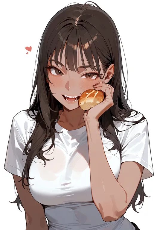 masterpiece, best quality, score_7, safe, flipping food, 1girl, solo, upper body, simple background — by k3scat, made with ComfyUI