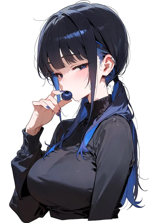masterpiece, best quality, score_7, safe, blueberry, 1girl, solo, upper body, simple background — by k3scat, made with ComfyUI