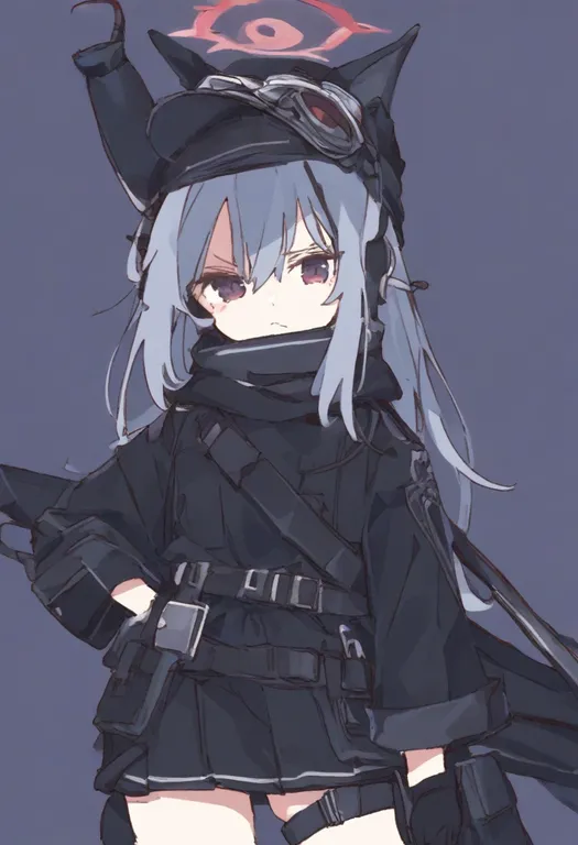 masterpiece, best quality, general, black belt, 1girl, solo, simple background — by k3scat, made with ComfyUI