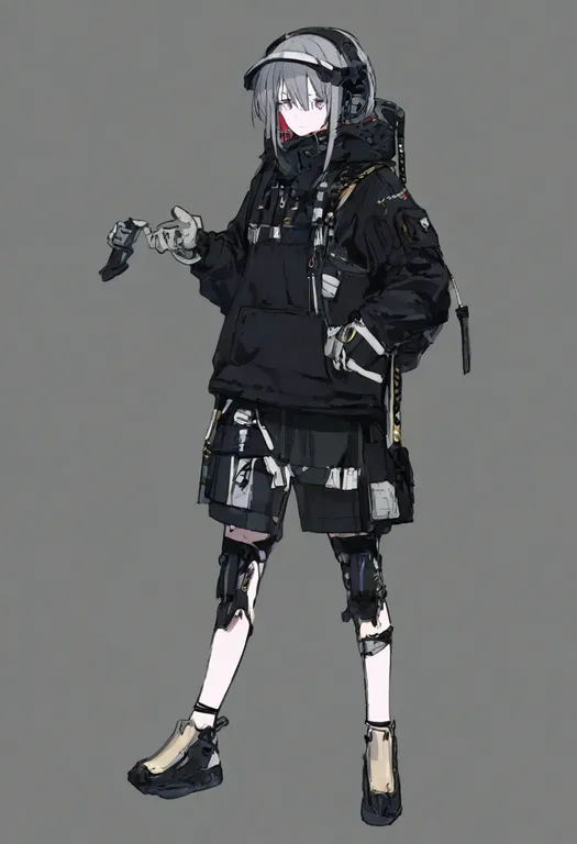 masterpiece, best quality, general, techwear, 1girl, solo, full body, simple background — by k3scat, made with ComfyUI