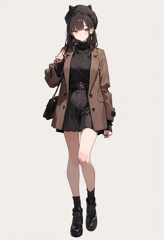 masterpiece, best quality, score_7, safe, handbag, 1girl, solo, full body, simple background — by k3scat, made with ComfyUI