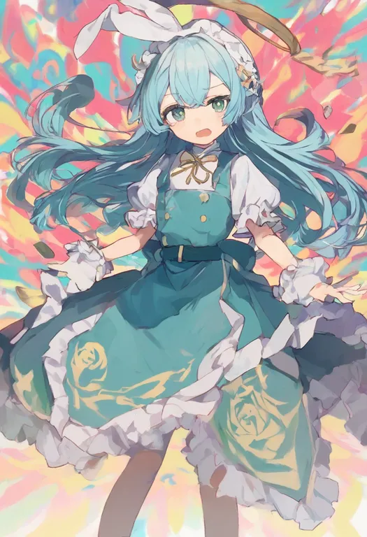 masterpiece, best quality, general, multicolored background, 1girl, solo — by k3scat, made with ComfyUI