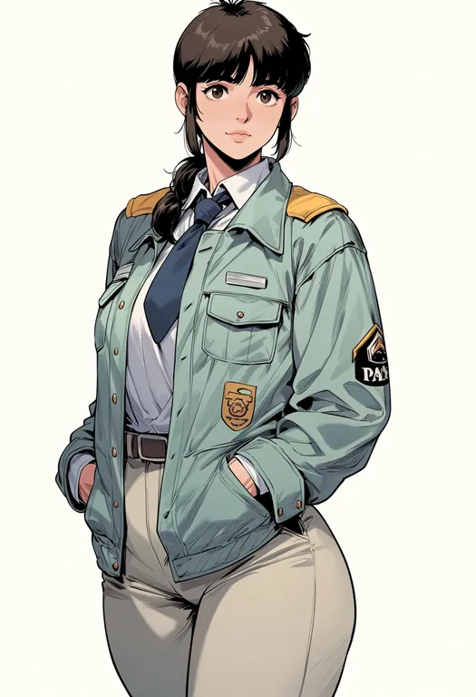 masterpiece, best quality, score_7, safe, kidou keisatsu patlabor, solo, simple background — by k3scat, made with ComfyUI