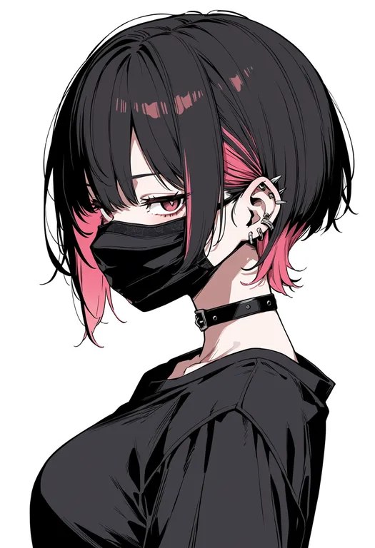 masterpiece, best quality, score_7, safe, ear piercing, 1girl, solo, upper body, simple background — by k3scat, made with ComfyUI