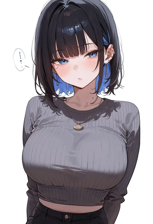 masterpiece, best quality, score_7, safe, mole on cheek, 1girl, solo, simple background — by k3scat, made with ComfyUI