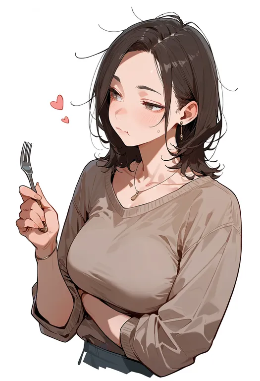 masterpiece, best quality, score_7, safe, fork, 1girl, solo, upper body, simple background — by k3scat, made with ComfyUI