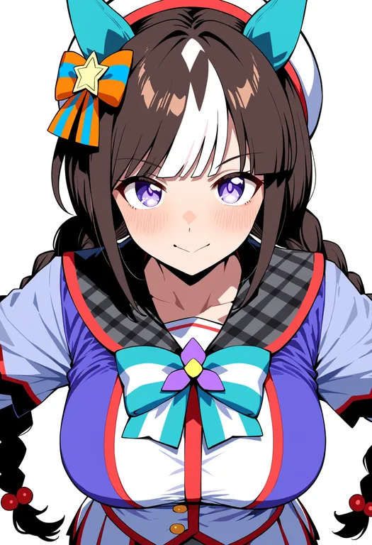 masterpiece, best quality, score_7, safe, hokko tarumae (umamusume), umamusume, solo, upper body, simple background — by k3scat, made with ComfyUI