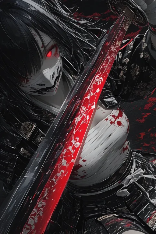 (upper half body close up:1.3), character focus, 1 samurai girl, white bandage chest, one knee down, injured… — by Nick man, made with ComfyUI