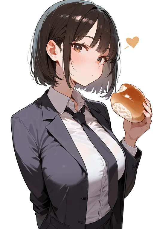 masterpiece, best quality, score_7, safe, bread bun, 1girl, solo, upper body, simple background — by k3scat, made with ComfyUI