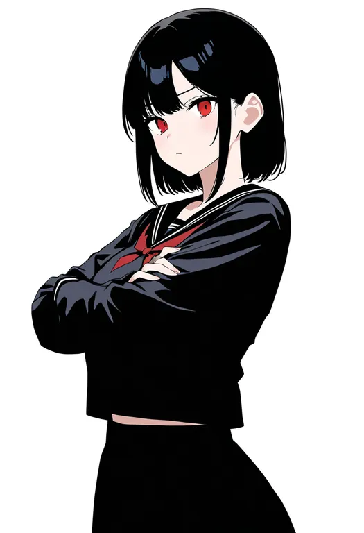 masterpiece, best quality, newest, absurdres, highres, safe, crossed_arms, 1girl, solo, full_body, simple_background — by k3scat, made with ComfyUI