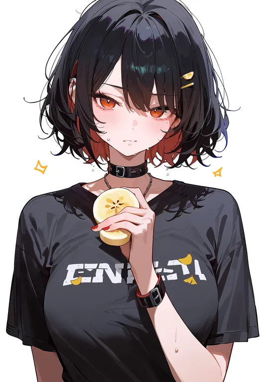 masterpiece, best quality, score_7, safe, banana slice, 1girl, solo, upper body, simple background — by k3scat, made with ComfyUI